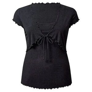 TORRID Black Fitted Supersoft Rib Lettuce‎ Edge Cami Shrug Set NWT